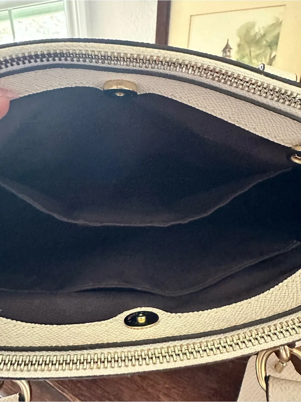 Coach Light Cream Saffiano Leather Satchel with Gold Hardware